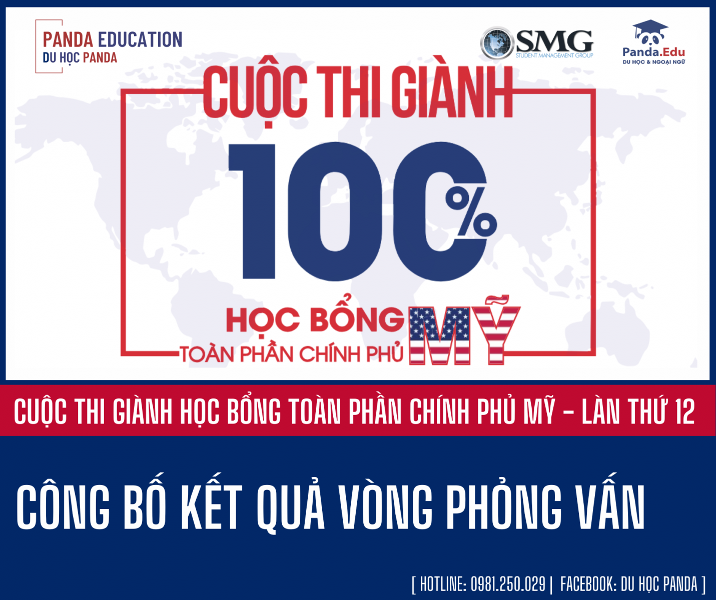 DANH SÁCH THÍ SINH GIÀNH HỌC BỔNG TOÀN PHẦN CHÍNH PHỦ MỸ 100% -  LẦN THỨ 12
