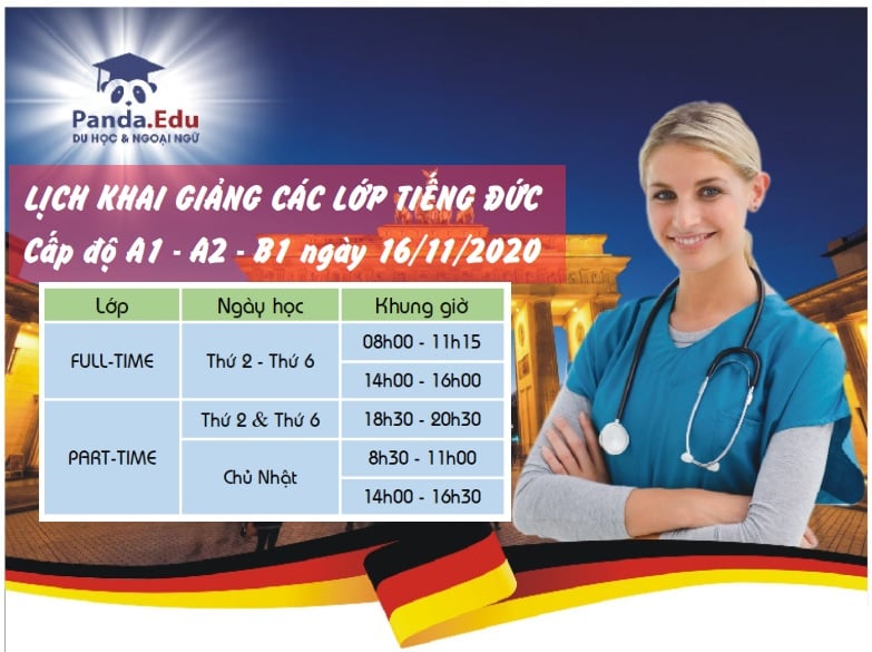 Khai giảng các lớp tiếng Đức Full-time và Part-time các cấp độ A1 - A2 - B1 ngày 16/11/2020