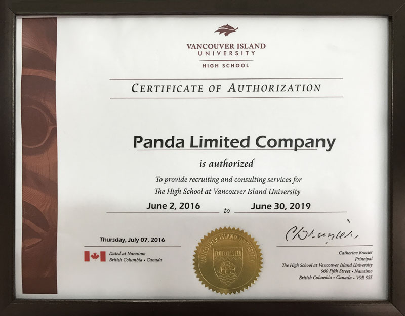 Vancouver Island University Certificate of Authorization