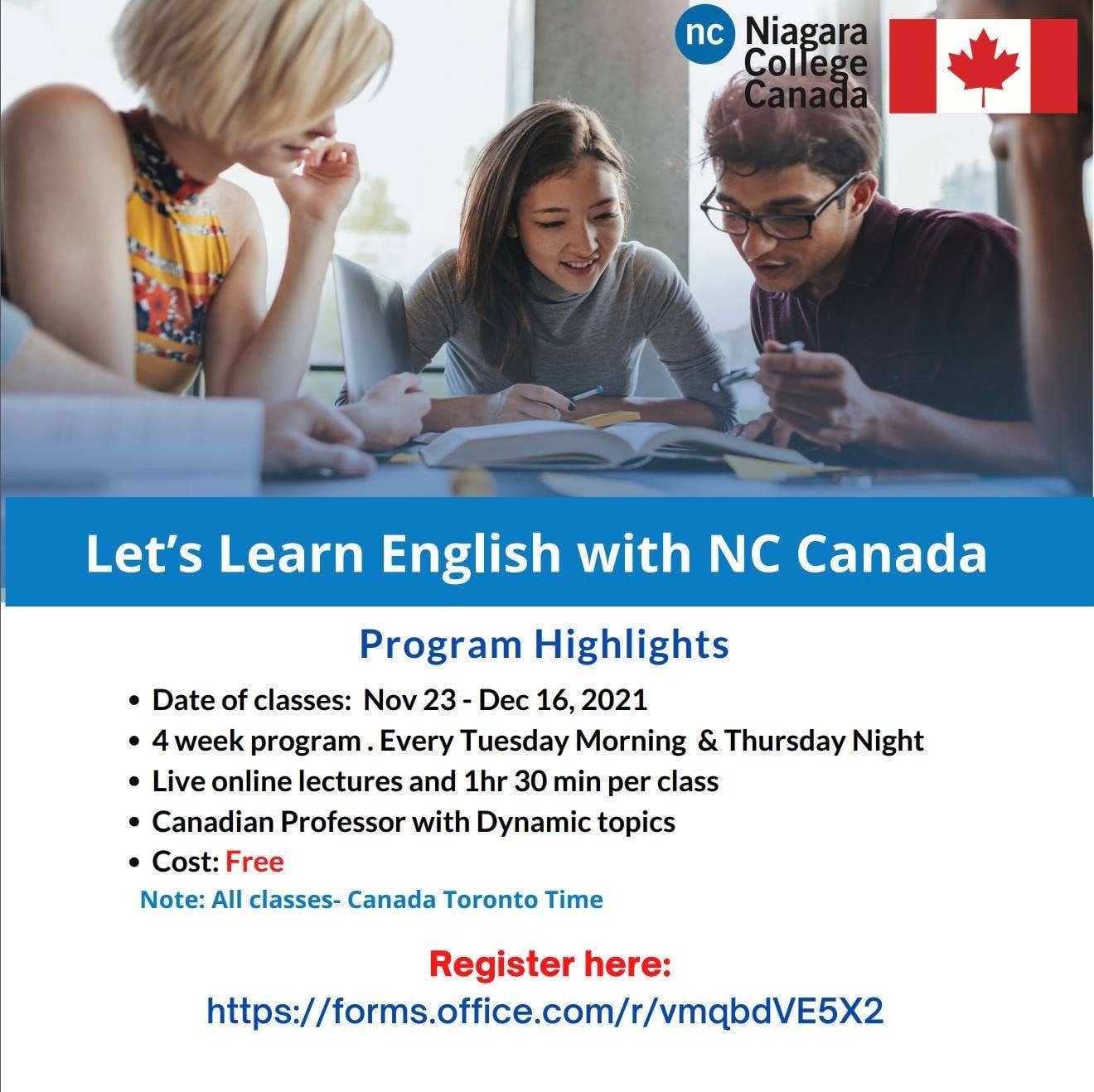 Học tiếng Anh miễn phí với  Niagara College - Canada